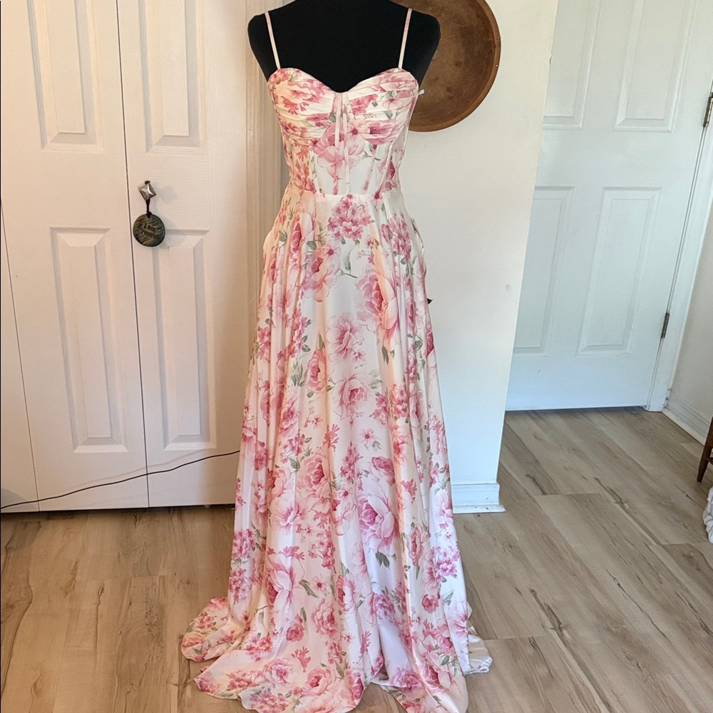 B Darlin Pink Floral Sweetheart Maxi Dress